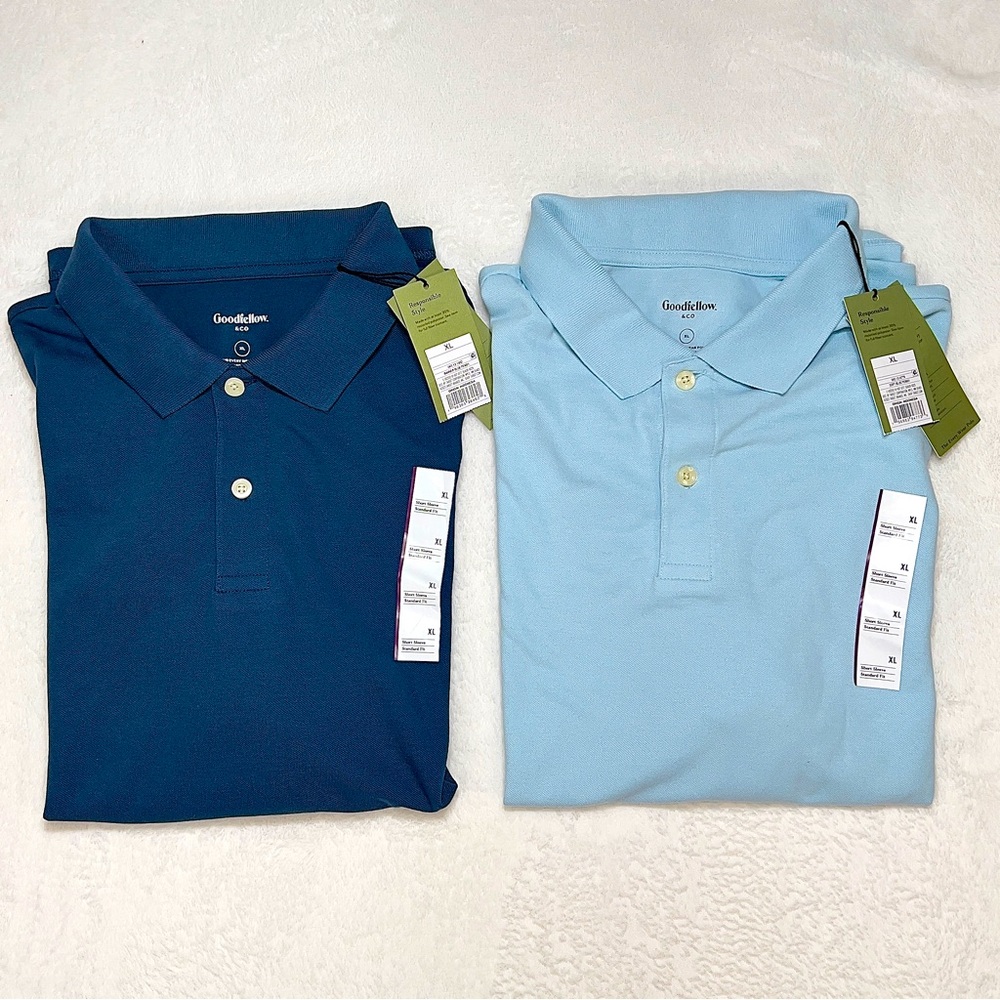 2 NWT Goodfellow & Co. Polo Shirts Men’s XL 1 Navy 1 Baby Blue NEW